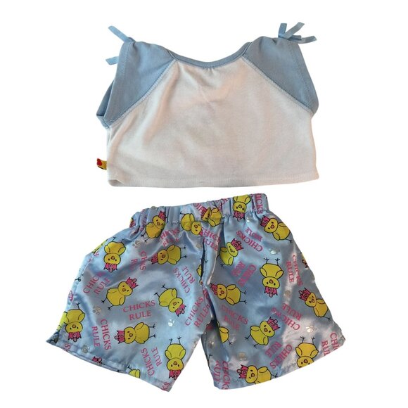 Build A Bear Clothes Blue Chicks Rule Pajamas Outfit Hen Crown Shirt Satin Pants - Picture 2 of 4